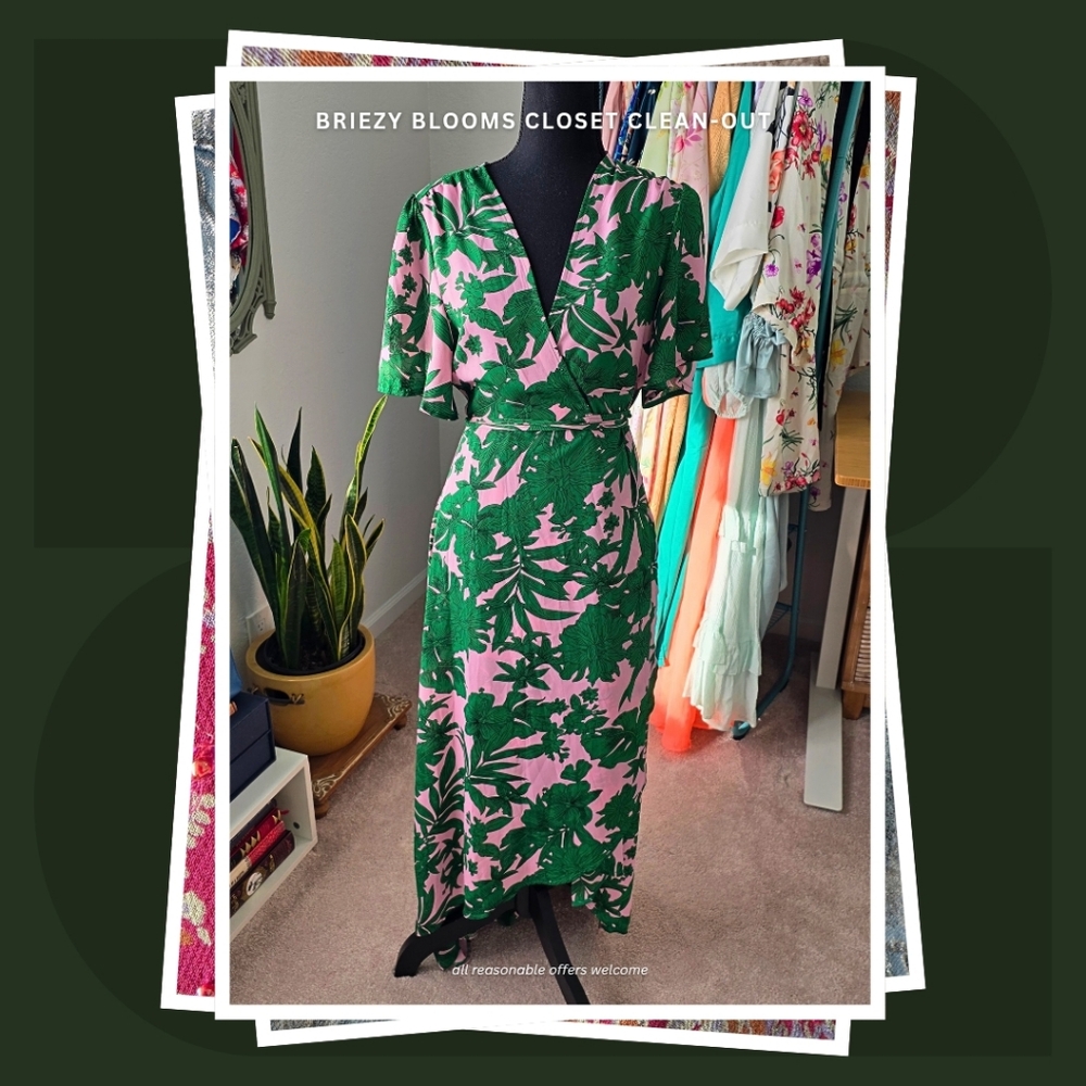 Missguided Tropical Pink Print Wrap Dress